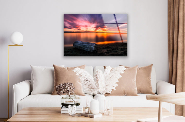 Sunset Golden & Wood Glass Wall Art custom glass photo prints, large glass prints