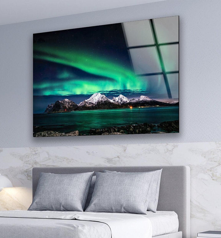 Northen Lights in Iceland Glass Wall Art print on glass, glass printed photos