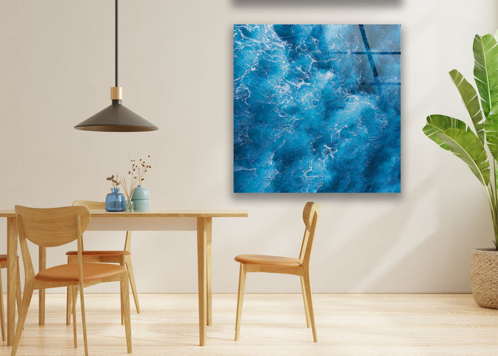 Blue Ocean Waves Glass Wall Art, large glass photo prints, glass wall photos