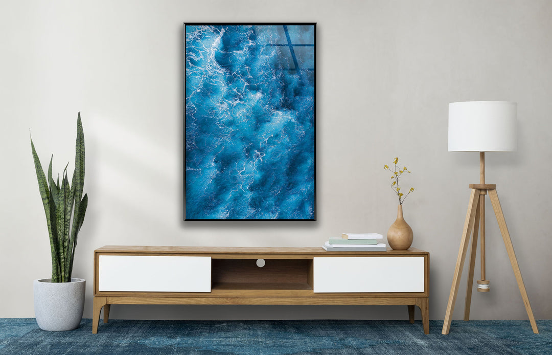 Blue Ocean Waves Glass Wall Art