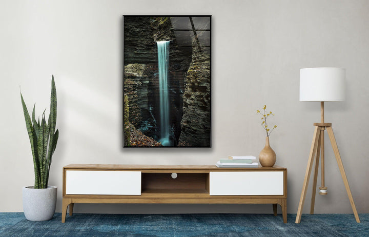 Cavern Cascade Landscape Glass Wall Art large glass photo prints, glass wall photos