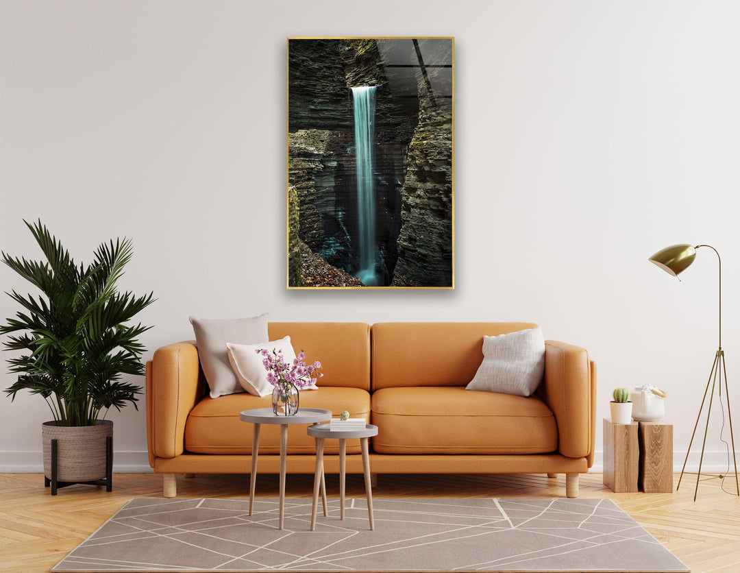 Cavern Cascade Landscape Glass Wall Art custom glass photo prints, large glass prints