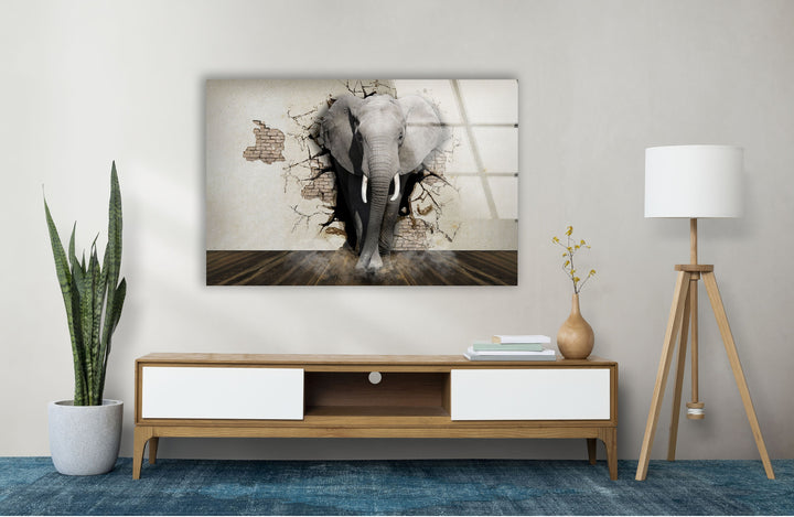 3D Elephant Art Glass Wall Art photo print on glass, prints on glass wall art