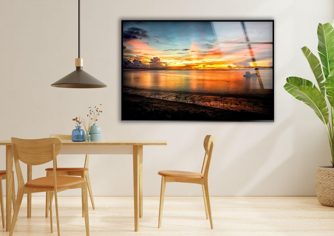 Sunset Orange Landscape Glass Wall Art print on glass, glass printed photos