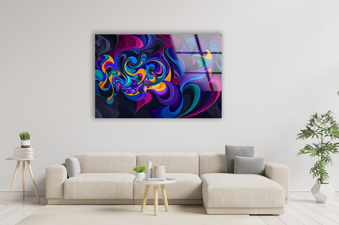 Colorful Ink Waves Glass Wall Art , picture on glass wall art, photos printed on glass