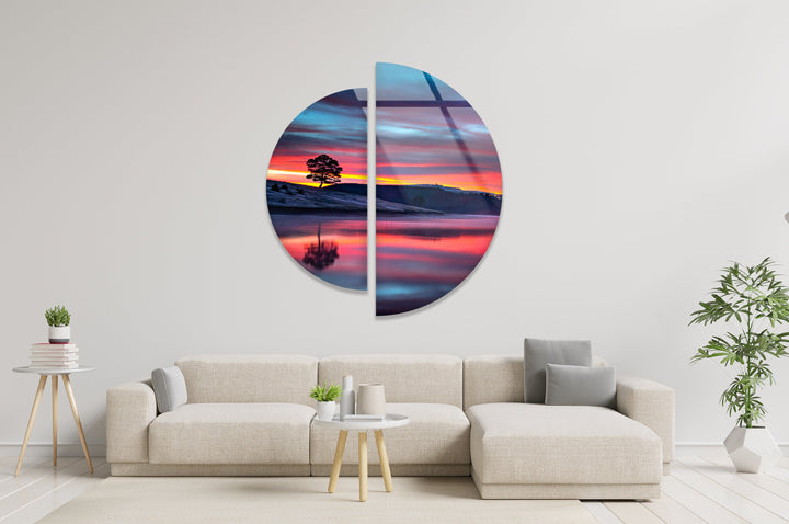 2 Piece Sunset Landscape Glass Wall Art glass pictures for Wall, glass prints wall art
