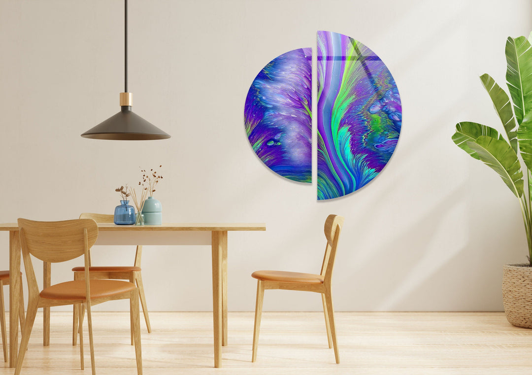 Round 2 Piece Purple Abstract Glass Wall Art Glass Printing Wall Art, Print photos on glass
