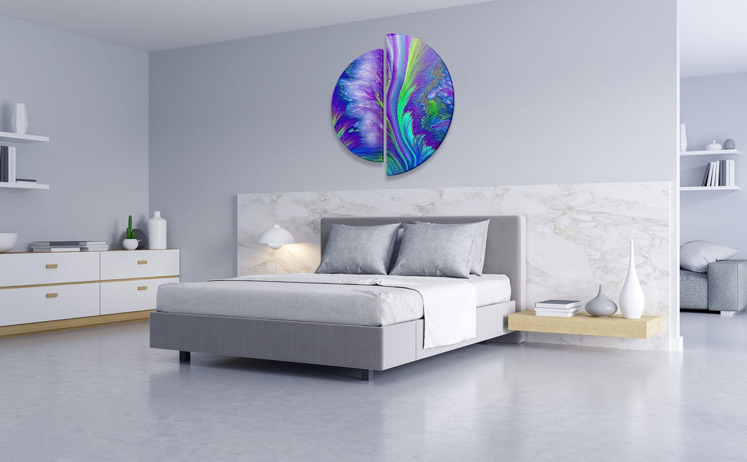 Round 2 Piece Purple Abstract Glass Wall Art glass pictures for Wall, glass prints wall art
