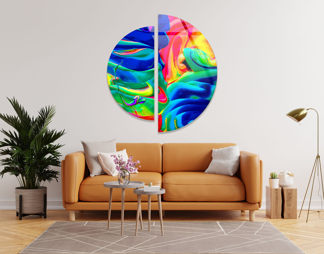 Round 2 Piece Neon Colored Glass Wall Art Glass Printing Wall Art, Print photos on glass
