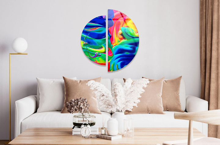 Round 2 Piece Neon Colored Glass Wall Art custom glass pictures, glass art prints
