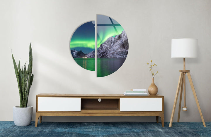 Round 2 Piece Northern Lights Glass Wall Art glass pictures for Wall, glass prints wall art
