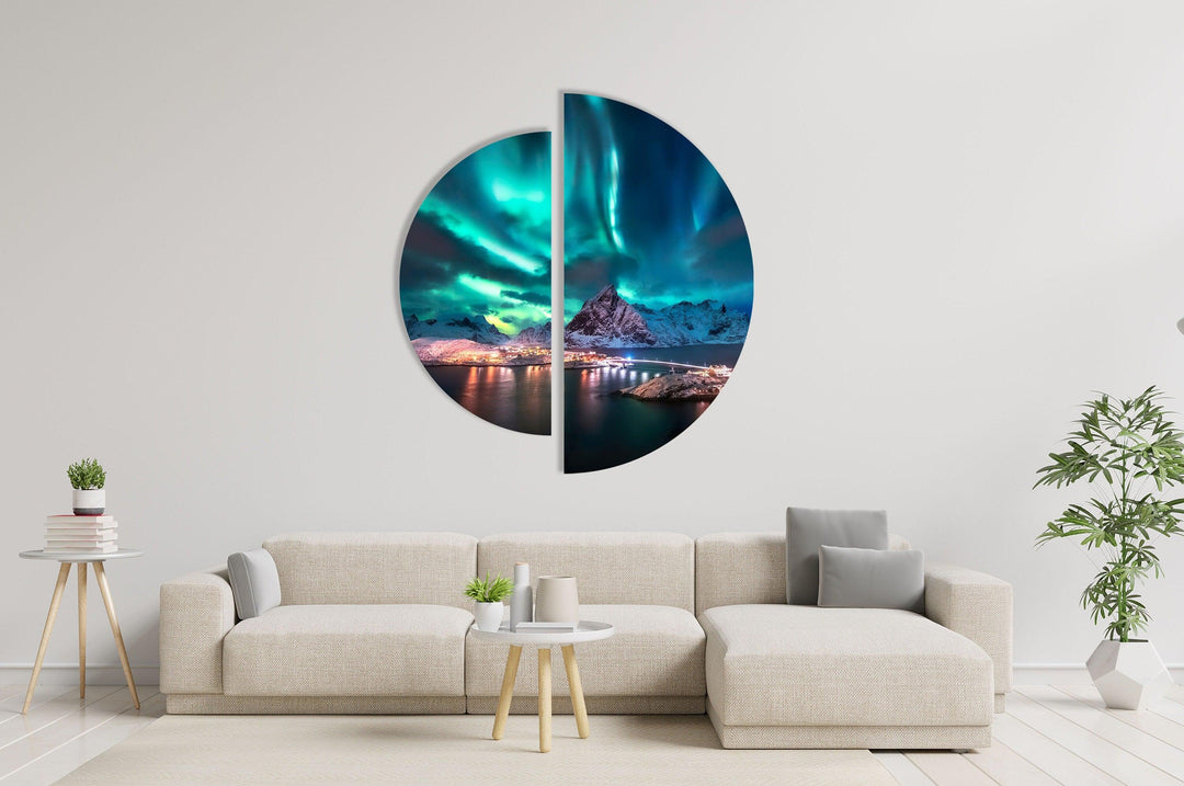 Round 2 Piece Aurora Lights Glass Wall Art custom glass photo prints, large glass prints
