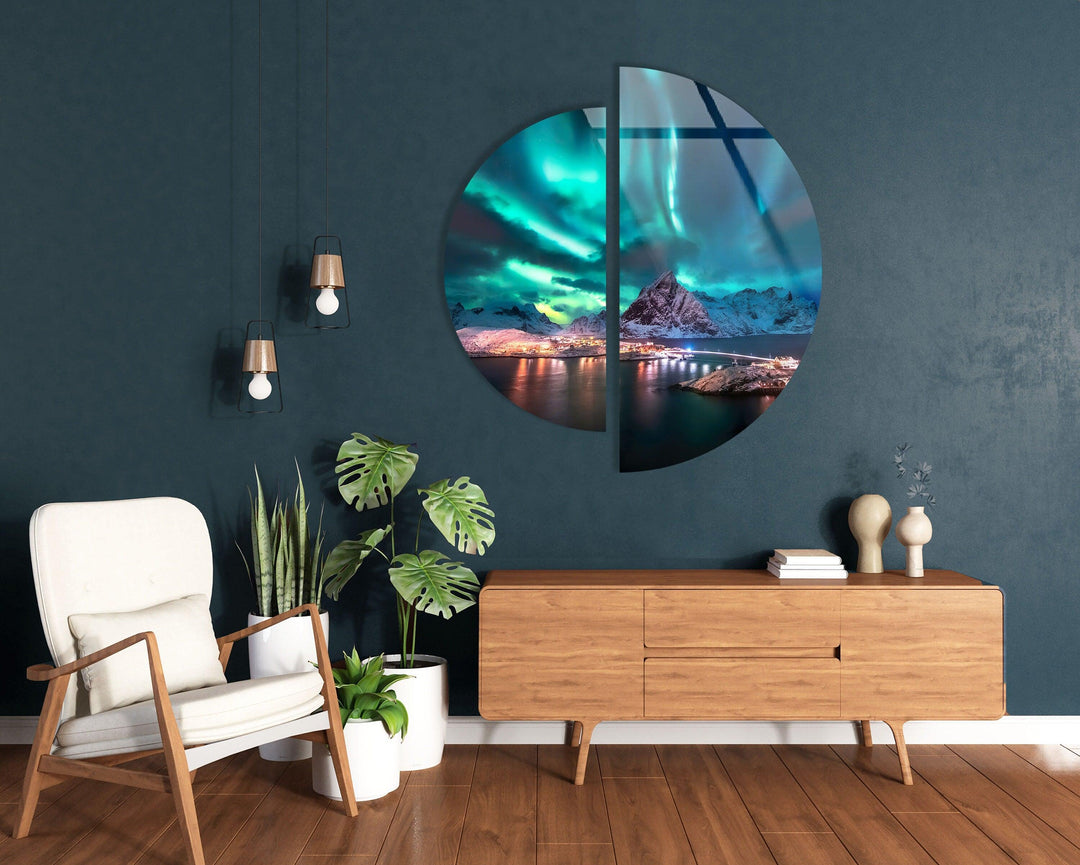 Round 2 Piece Aurora Lights Glass Wall Art picture on glass wall art, photos printed on glass
