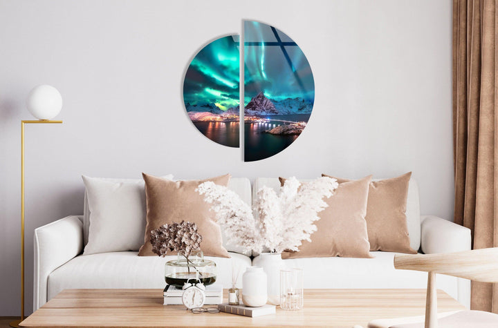 Round 2 Piece Aurora Lights Glass Wall Art print on glass, glass printed photos
