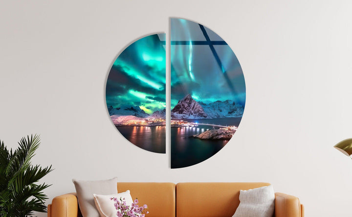 Round 2 Piece Aurora Lights Glass Wall Art large glass photo prints, glass wall photos
