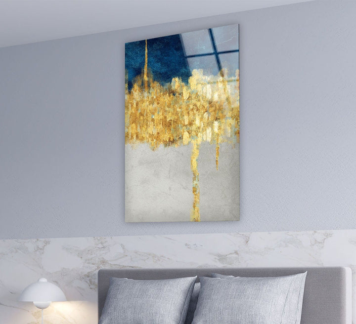 Gold&Blue Essential Abstract Glass Wall Art , custom glass pictures, glass art prints