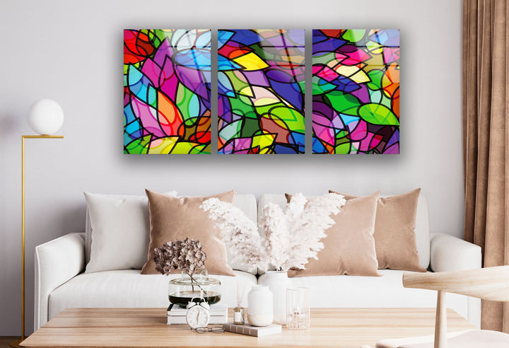 Colorful Leaves Abstract Glass Wall Art, art glass wall art, glass wall art pictures