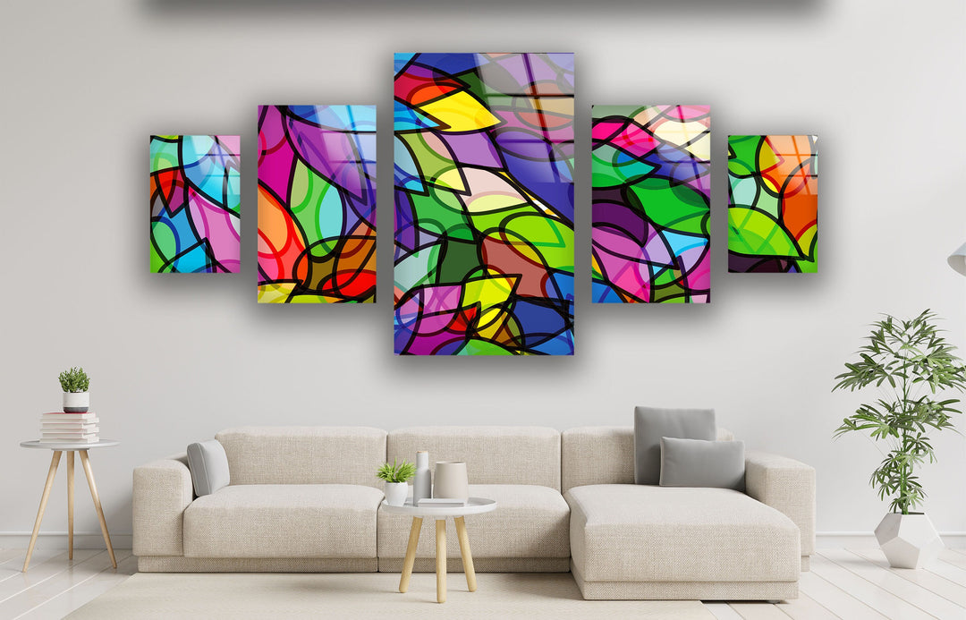 Colorful Leaves Abstract Glass Wall Art, glass photo prints, glass picture prints