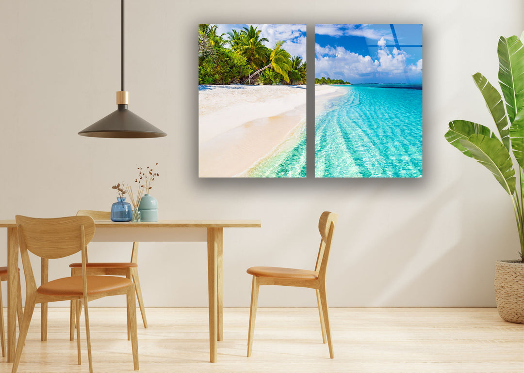 Maldives Tropical Beach Landscape Glass Wall Art, print picture on glass, Tempered Glass Wall Art