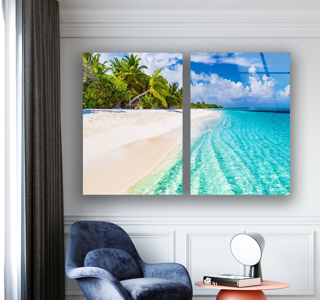 Maldives Tropical Beach Landscape Glass Wall Art, print on glass, glass printed photos