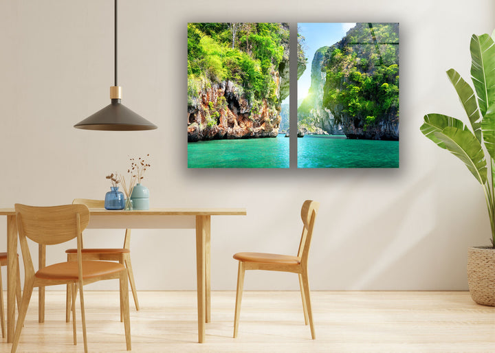 Thailand Phuket Island Landscape Glass Wall Art, glass art painting, glass art for the Wall