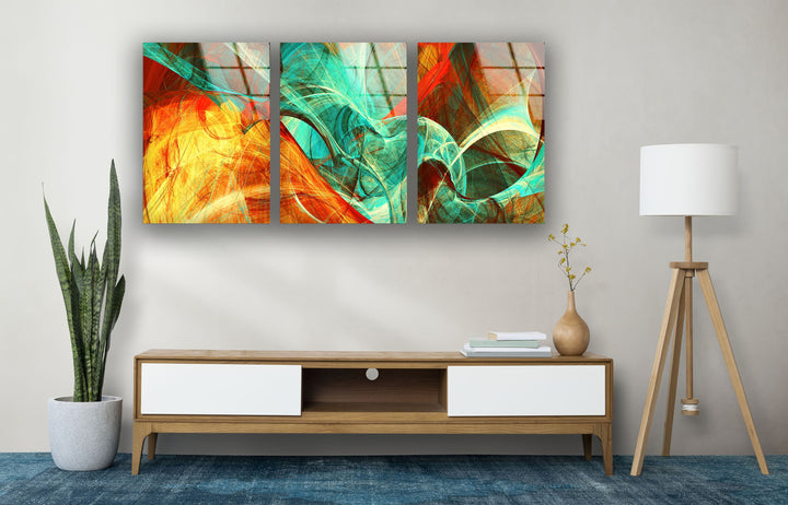 Orange & Green Abstract Glass Wall Art, large glass photo prints, glass wall photos