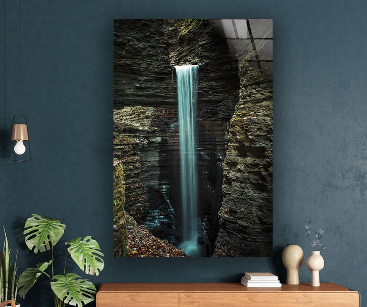 Cavern Cascade Landscape Glass Wall Art Glass Printing Wall Art, Print photos on glass