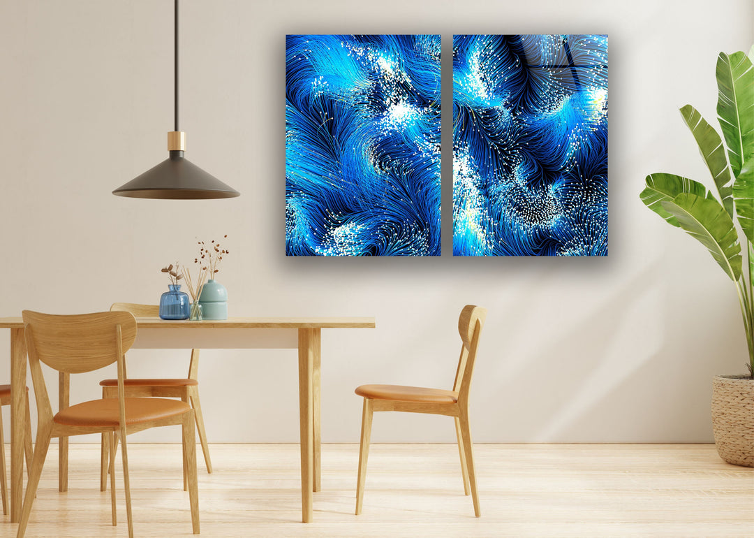 Blue Flowing Lines Abstract Glass Wall Art, print picture on glass, Tempered Glass Wall Art