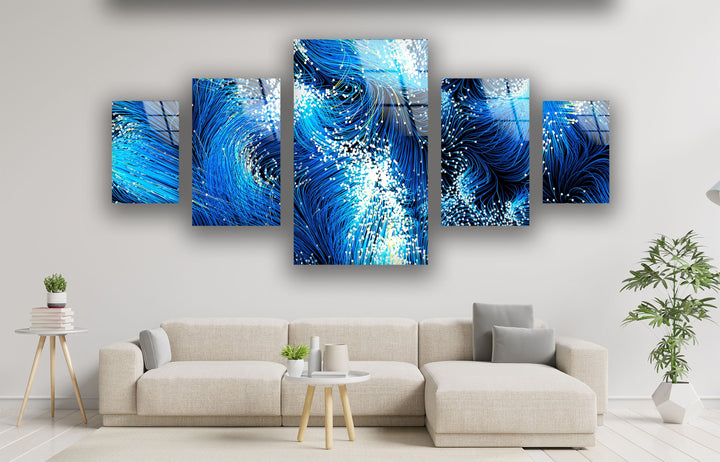 Blue Flowing Lines Abstract Glass Wall Art, Glass Printing Wall Art, Print photos on glass