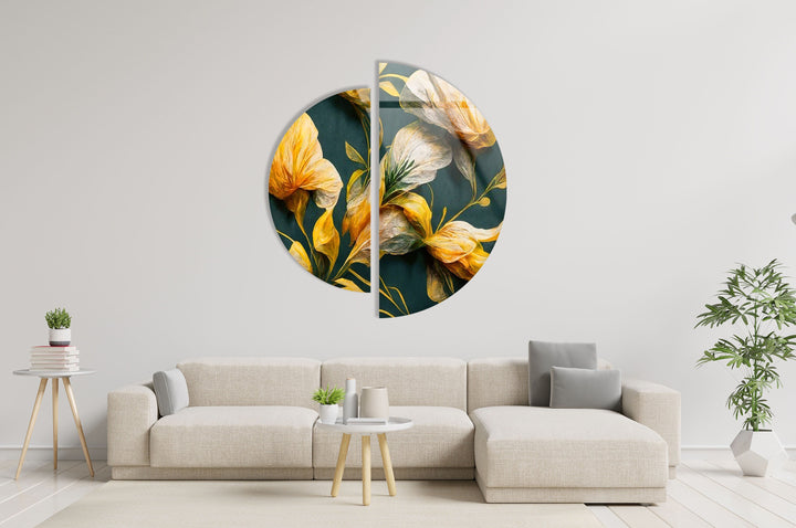 2 Piece Yellow Flower Glass Wall Art large glass photo prints, glass wall photos
