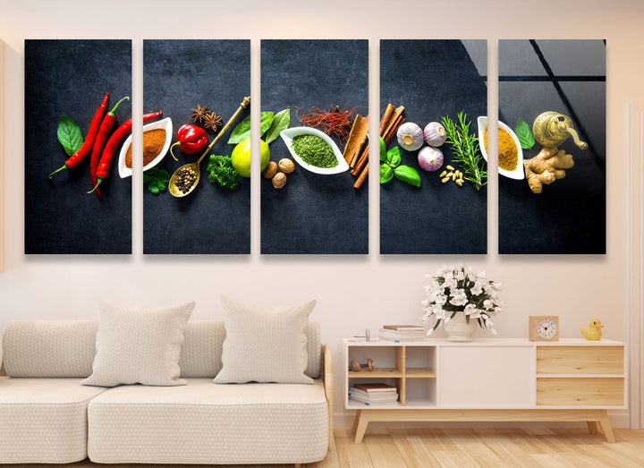 Spice & Kitchen Herbs Glass Wall Art, photo print on glass, prints on glass wall art