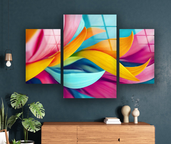 Colorful Leaves Abstract Glass Wall Art, large glass photo prints, glass wall photos