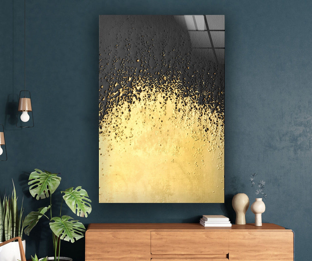 Golden Black Abstract Glass Wall Art, picture on glass wall art, photos printed on glass