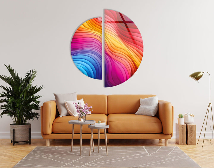 Round 2 Piece Colored Abstract Glass Wall Art glass pictures for Wall, glass prints wall art
