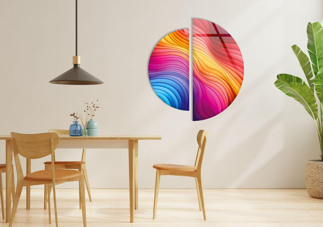 Round 2 Piece Colored Abstract Glass Wall Art custom glass pictures, glass art prints
