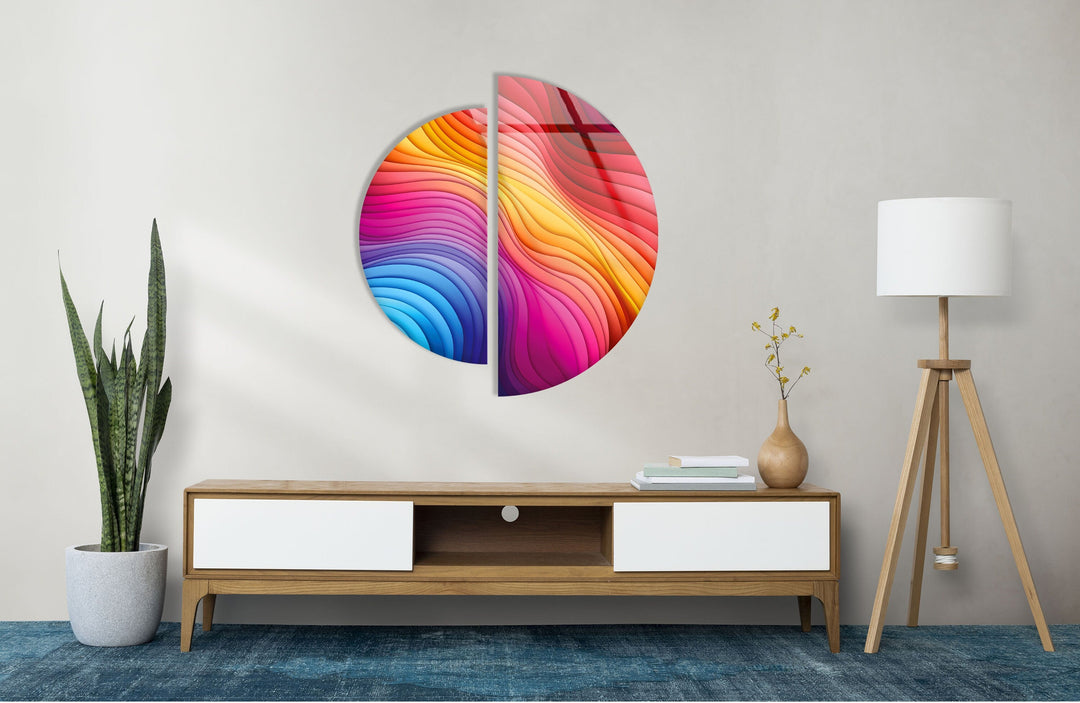 Round 2 Piece Colored Abstract Glass Wall Art large glass photo prints, glass wall photos
