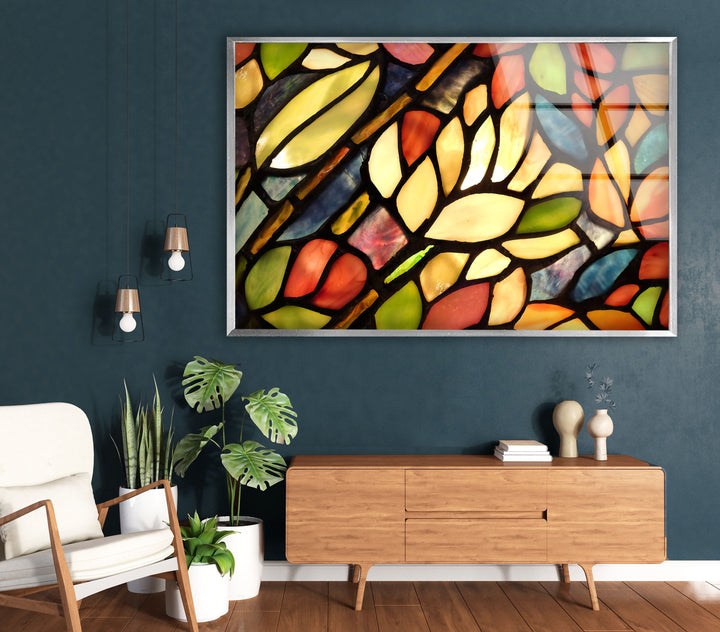 Stained Colorful Leaves Glass Wall Art large glass photo prints, glass wall photos