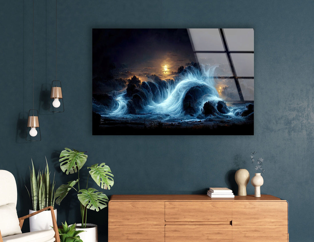 Seascape Night Fantasy Glass Wall Art art glass wall art, glass wall art pictures