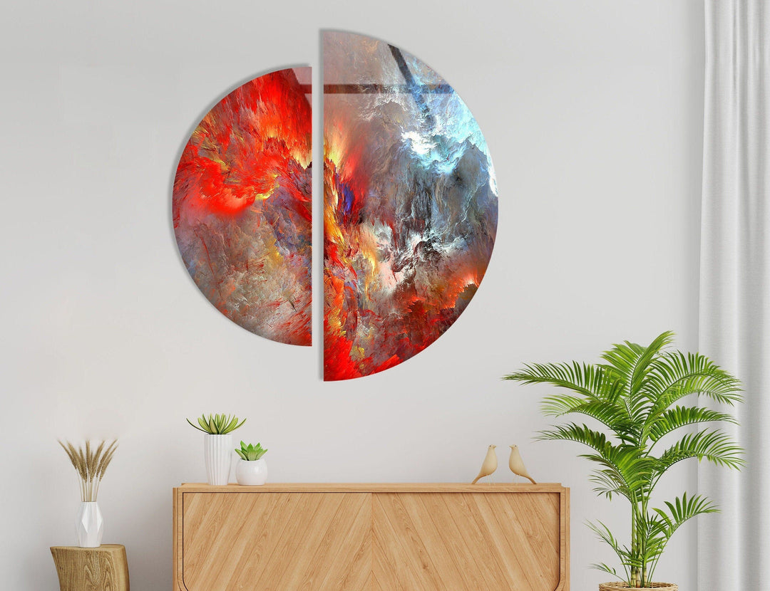 Set of 2 Pieces Red Abstract Art Glass Wall Art glass image printing, glass prints from photos
