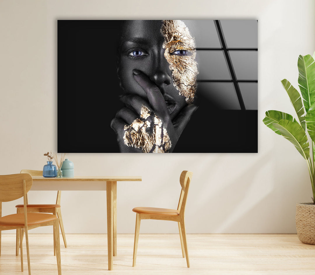 Woman Portrait with Gold Cool Abstract Art & Glass Wall Decor