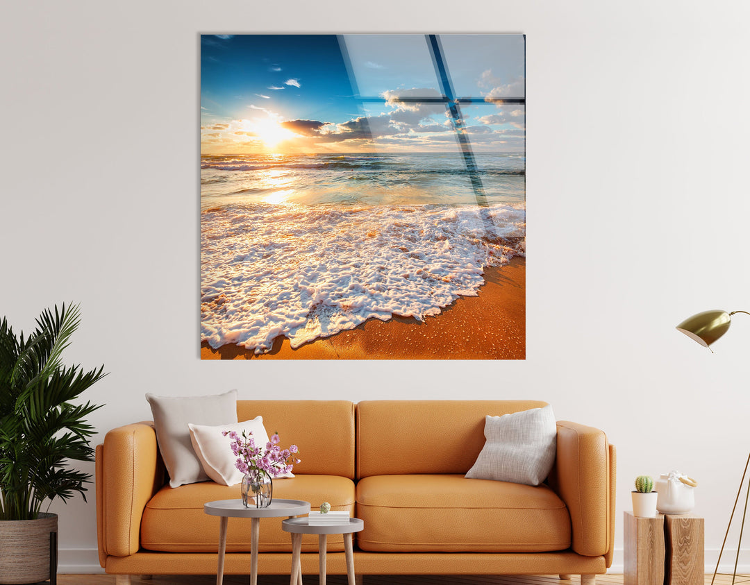 Beach Wave & Sunrise Glass Wall Art Glass Printing Wall Art, Print photos on glass