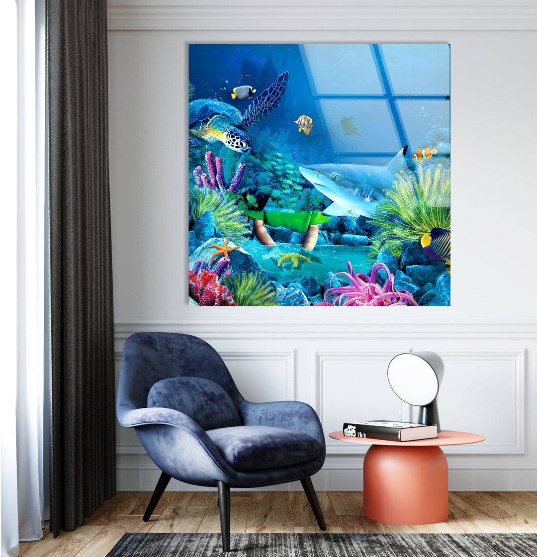 Tropical Aquarium Glass Wall Art print on glass, glass printed photos