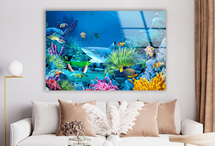 Tropical Aquarium Glass Wall Art photo print on glass, prints on glass wall art