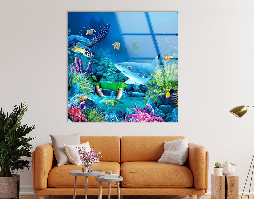 Tropical Aquarium Glass Wall Art print picture on glass, Tempered Glass Wall Art