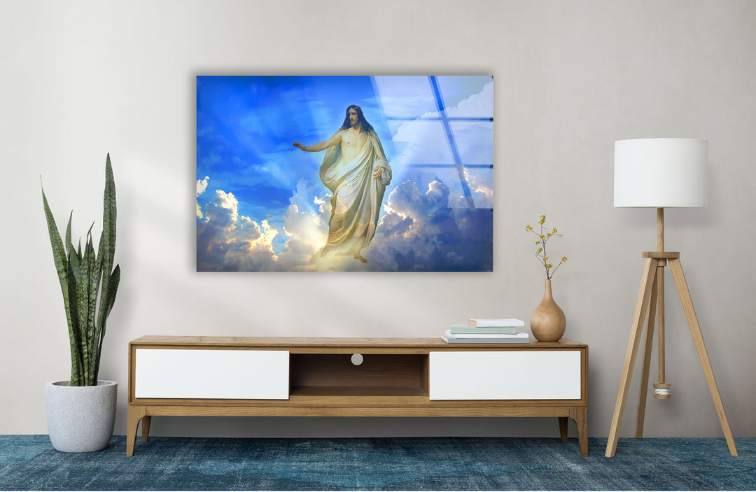 Blue Christian Jesus Cross Glass Picture Prints Collection