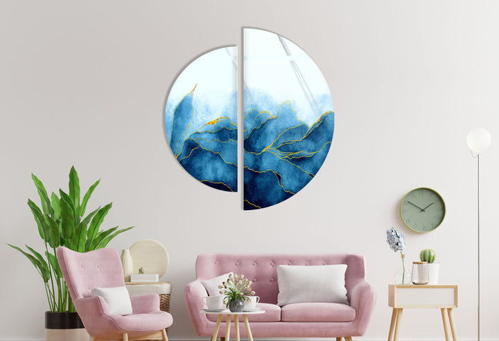 2 Piece Blue Floral Glass Wall Art glass image printing, glass prints from photos
