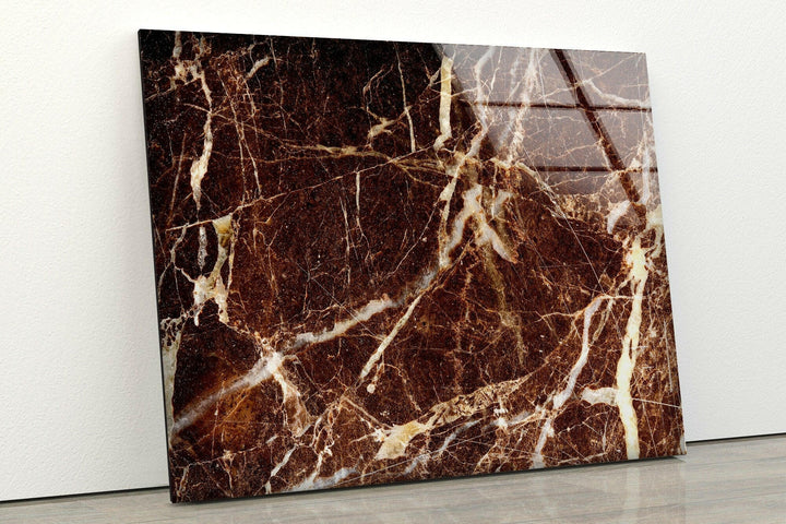 Brown & White Marble Abstract Glass Wall Art glass art painting, glass art for the Wall