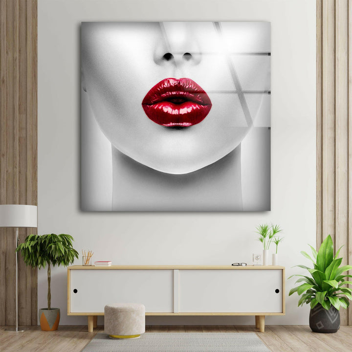 White Woman Red Lips Cool Wall Art & Glass Photo Prints