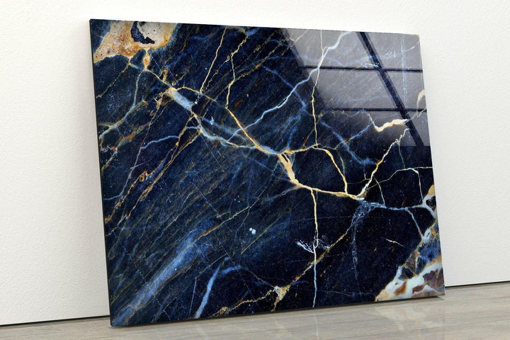 Dark Blue Marble Abstract Glass Wall Art stained glass wall art, stained glass wall decor