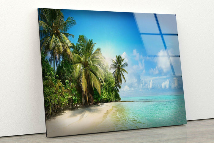 Tropical Beach Landscape Glass Wall Art